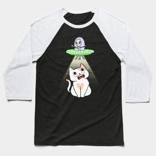 Funny white cat is being abducted by aliens Baseball T-Shirt